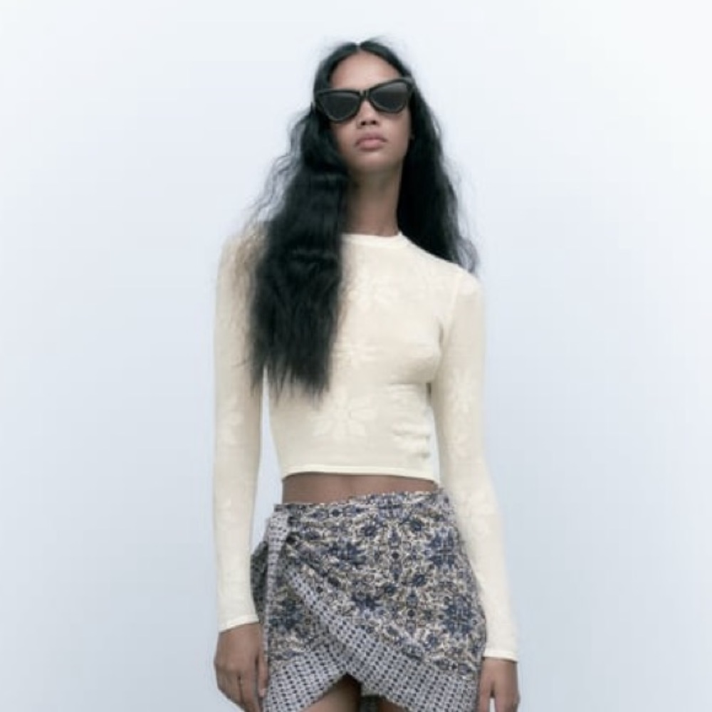 Zara | Floral Pointelle Knit Sweater